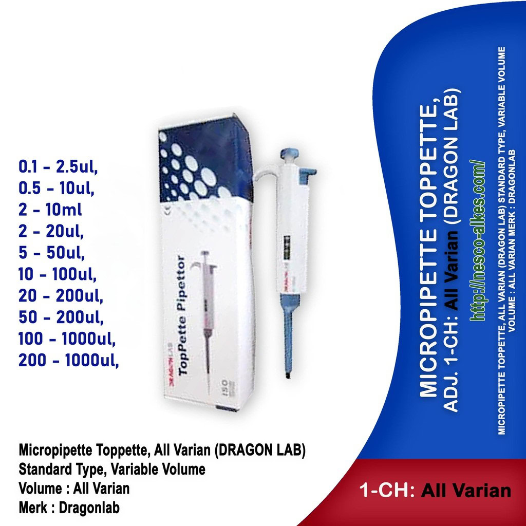 Micropipette Toppette, Adjustable All Varian (DRAGON LAB) Syaf Unica