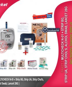 PAKET HEMAT 55RB ( MULTICHECK N-01 + STRIP GULA DARAH, ASAM URAT, KOLESTEROL, ALCHOL SWAB, LANCET 28