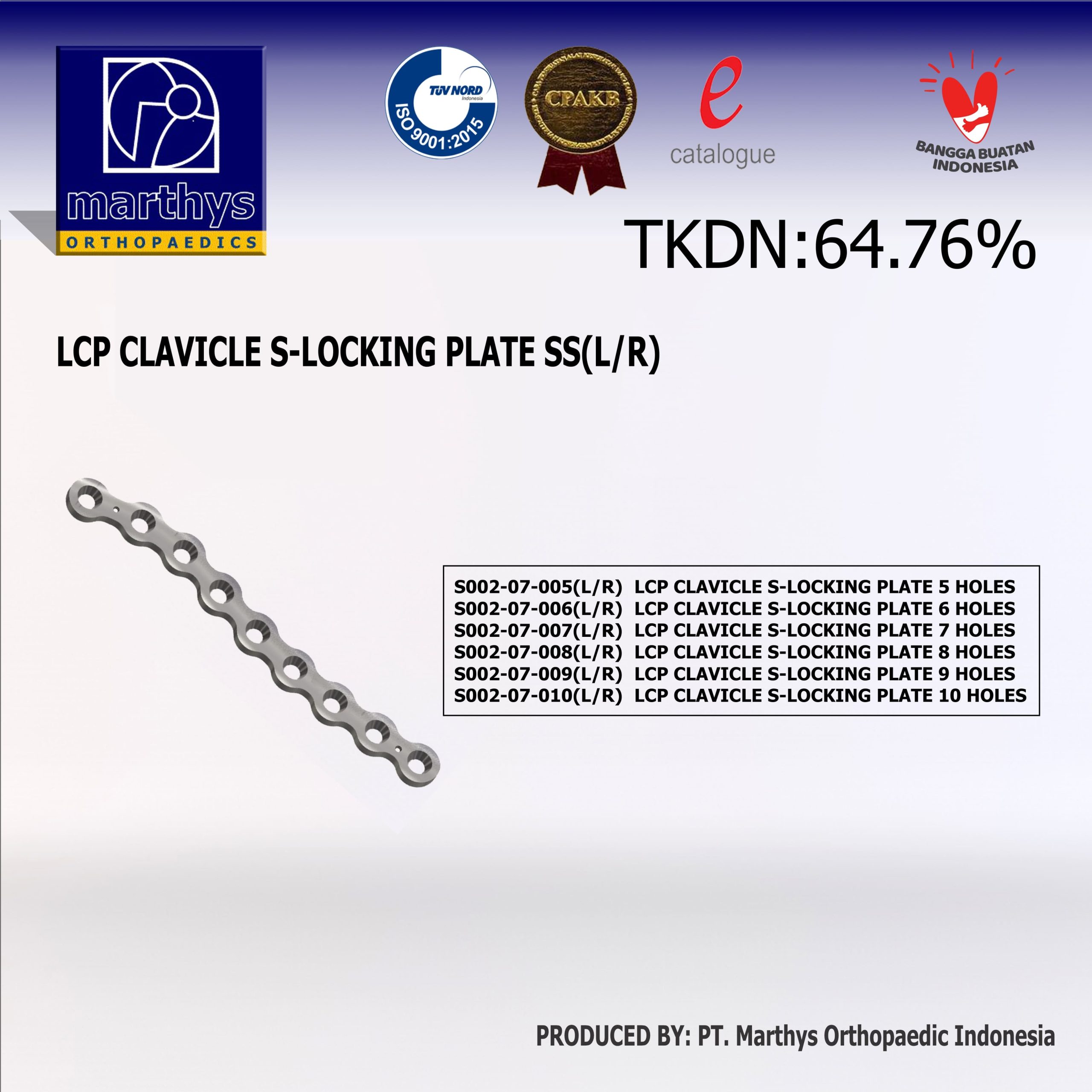 MARTHYS BONE PLATE - LCP CLAVICLE S LOCKING PLATE - 5, 6, 7, 8, 9, 10 HOLES LEFT,RIGHT |