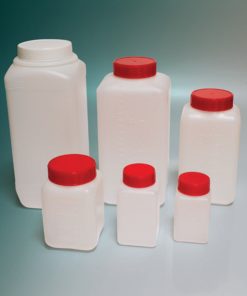 Corning® Gosselin™ Square HDPE Bottle; 1 L; Graduated; 58 mm Red Cap with Wad; Assembled; Sterile; 90/Case