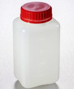 Corning® Gosselin™ Square HDPE Bottle; 1 L; Graduated; 55 mm Red Tamper-evident Cap with Wad; Non-assembled; 85/Case