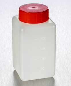 Corning® Gosselin™ Square HDPE Bottle; 250 mL; Graduated; 37 mm Red Cap with Seal; Assembled; 210/Case
