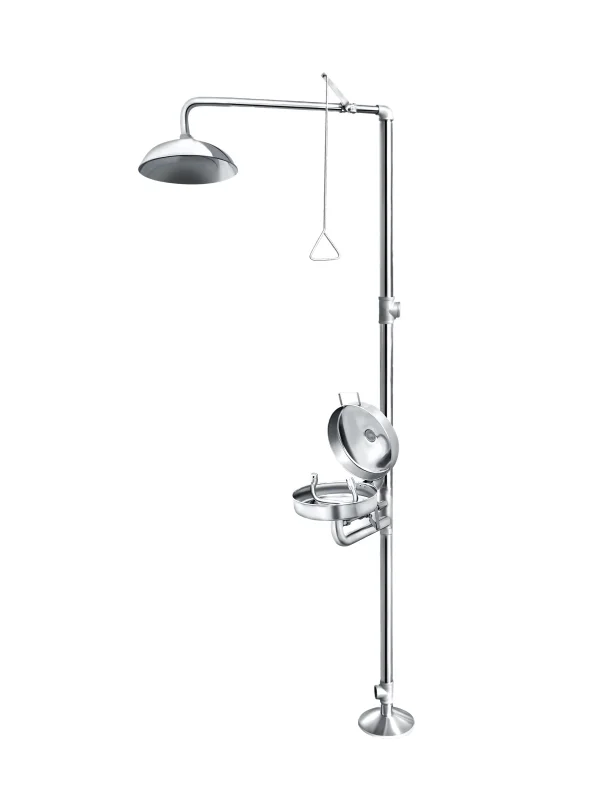 cara menggunakan Linkage flip cover water outlet eyewash safety shower