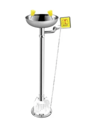 kegunaan ABS Anti-Corrosion Coating Vertical Eye Wash Station (With Foot Pedal)