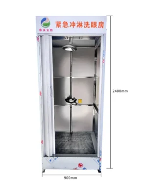 cara menggunakan Emergency shower eye wash