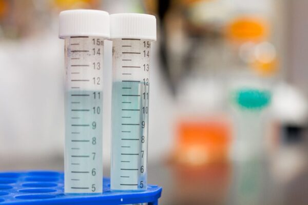 Focused image of two laboratory test tubes with liquid, perfect for scientific and research themes.