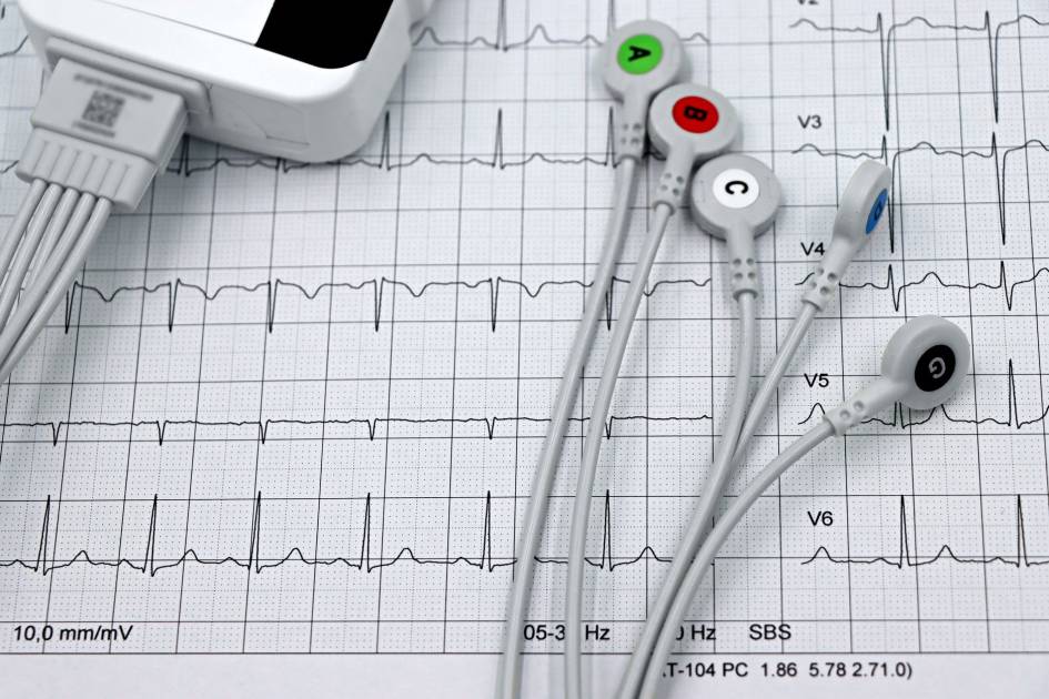 Sempat Didiagnosis Serangan Panik Wanita: 7 Panduan Lengkap 1 Close-up of ECG monitor leads on a printed cardiogram, showcasing heart health diagnostics.