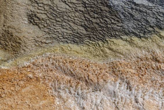 Detailed view of vibrant geological textures in Yellowstone's thermal area.